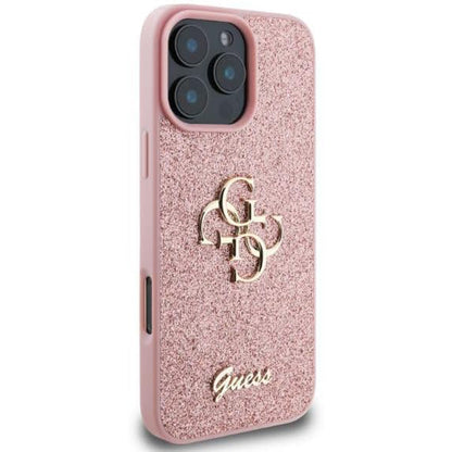 Custodia per Apple iPhone 16 Pro Max, Guess, Fixed Glitter Big 4G, Rosa