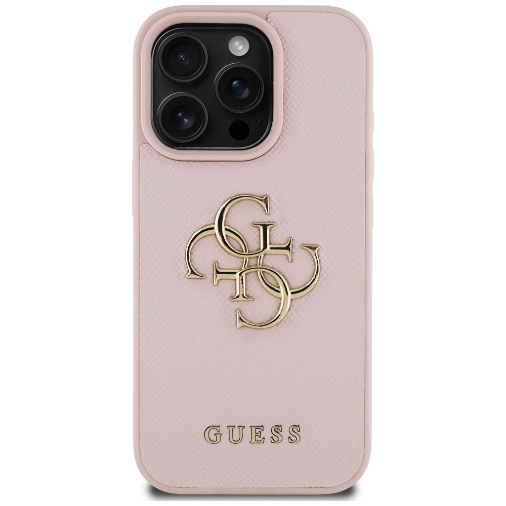 Étui pour Apple iPhone 16 Pro Max, Guess, Grained Big 4G Logo Small Classic Logo, Rose.