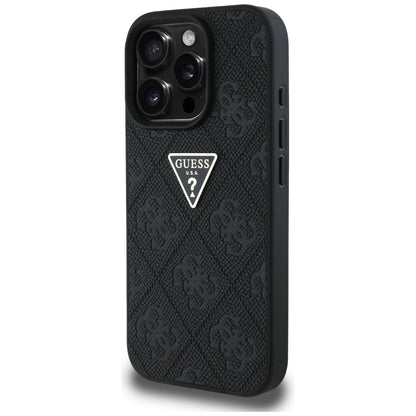 Hülle für Apple iPhone 16 Pro Max, Guess, Hot Stamp 4G Pattern Triangle Logo, Schwarz