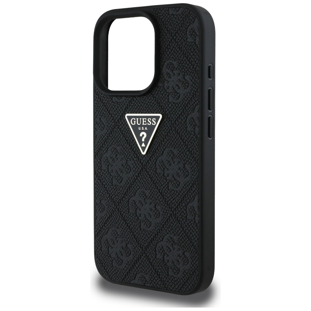 Hülle für Apple iPhone 16 Pro Max, Guess, Hot Stamp 4G Pattern Triangle Logo, Schwarz