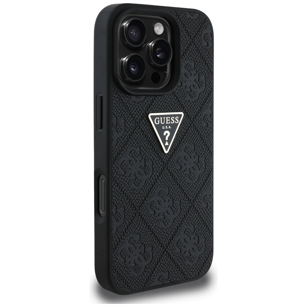 Hülle für Apple iPhone 16 Pro Max, Guess, Hot Stamp 4G Pattern Triangle Logo, Schwarz