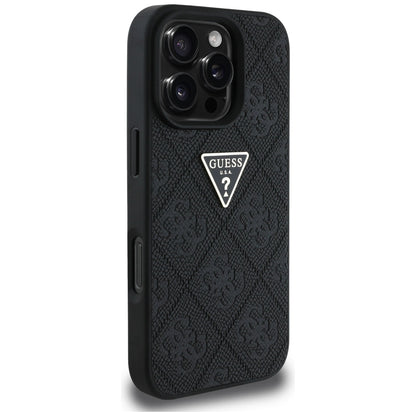 Hülle für Apple iPhone 16 Pro Max, Guess, Hot Stamp 4G Pattern Triangle Logo, Schwarz