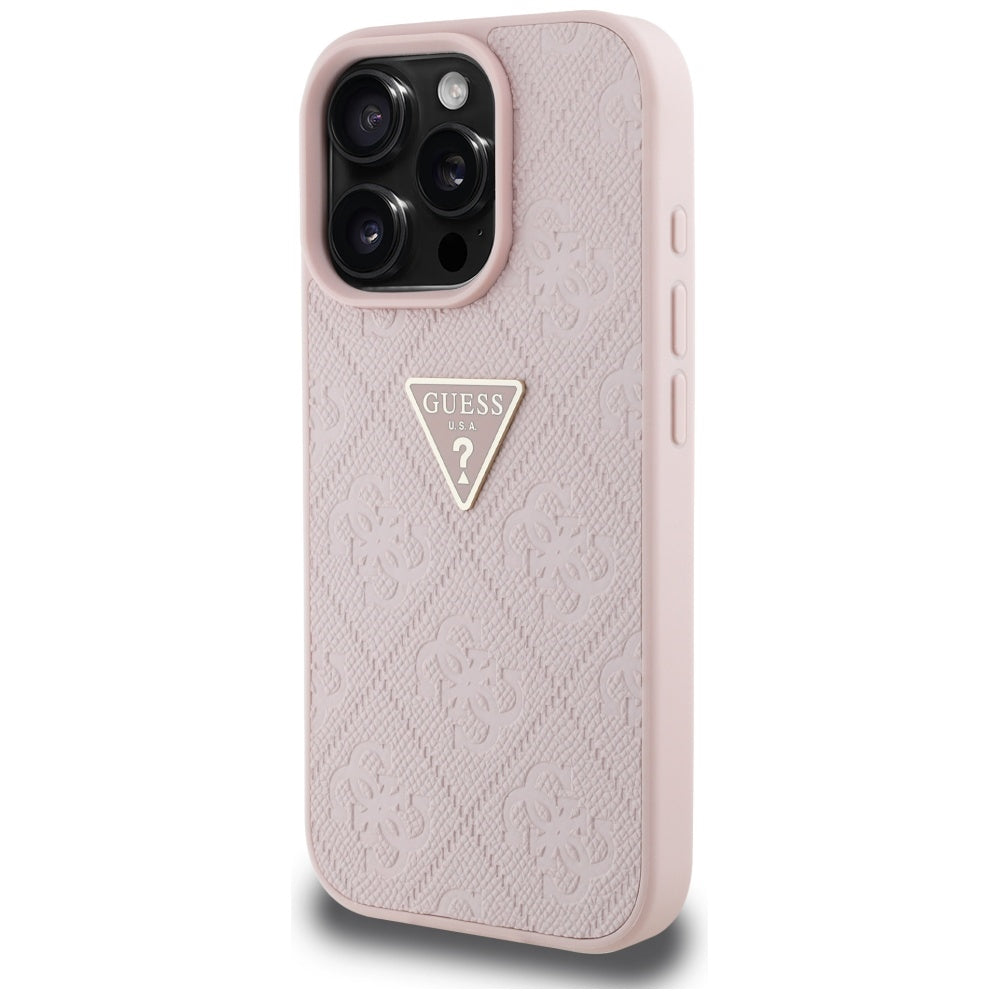 Étui pour Apple iPhone 16 Pro Max, Guess, Hot Stamp 4G Pattern Triangle Logo, Rose