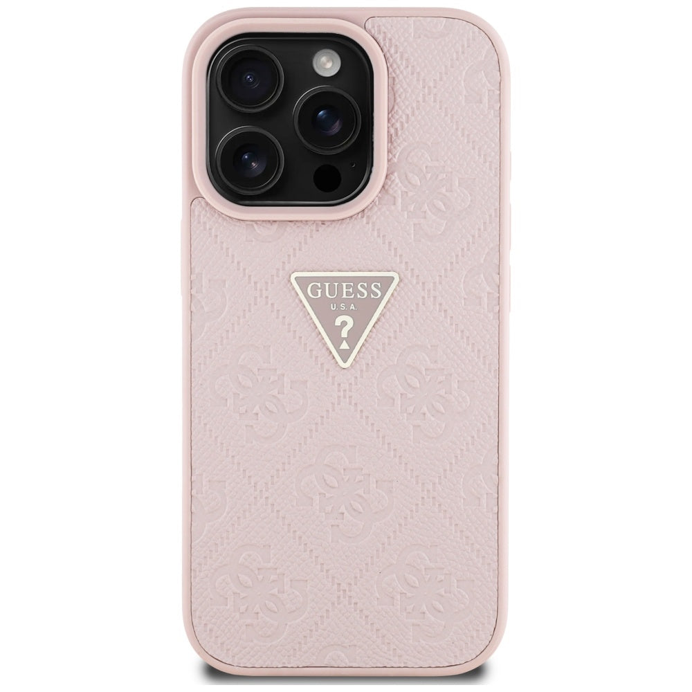 Étui pour Apple iPhone 16 Pro Max, Guess, Hot Stamp 4G Pattern Triangle Logo, Rose