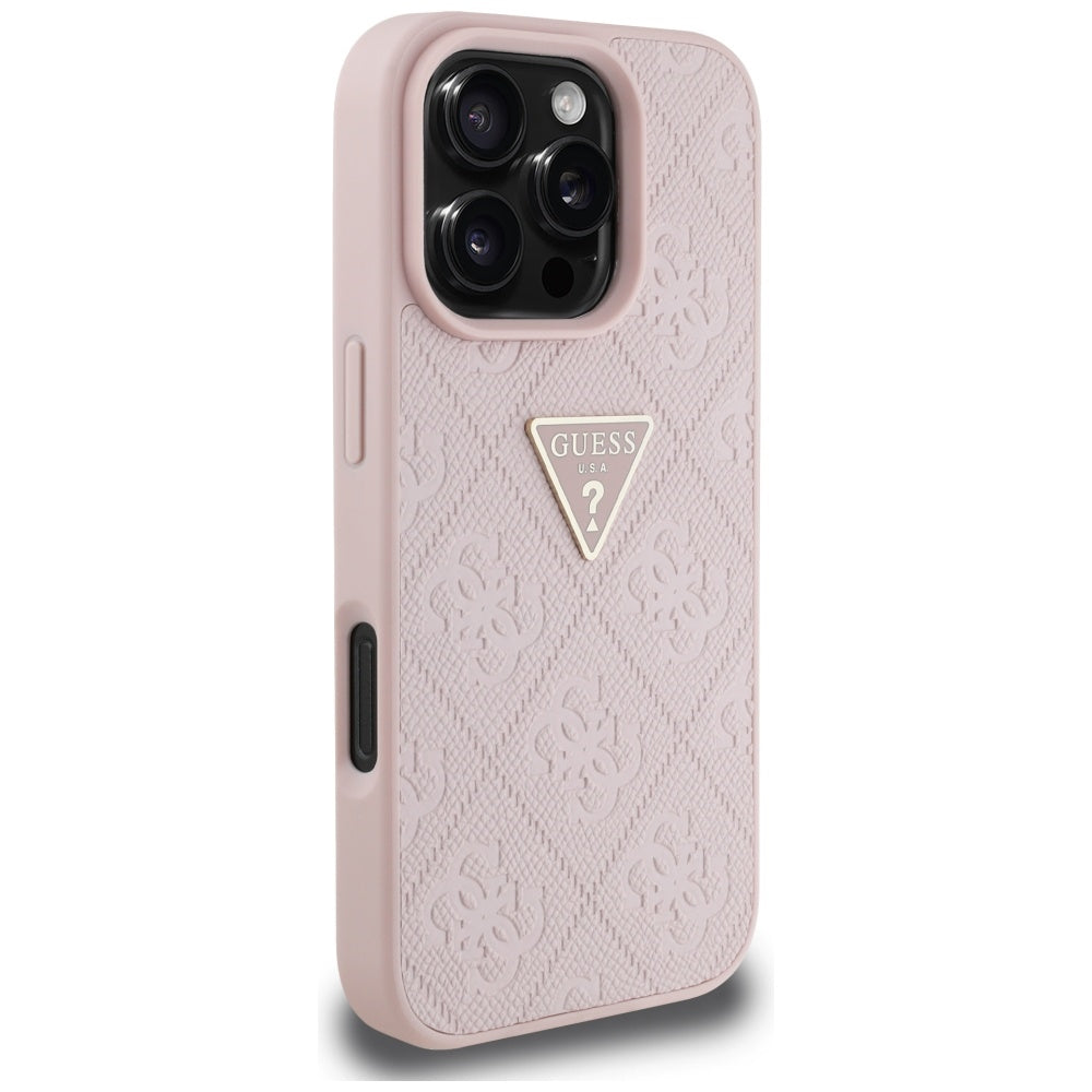 Étui pour Apple iPhone 16 Pro Max, Guess, Hot Stamp 4G Pattern Triangle Logo, Rose