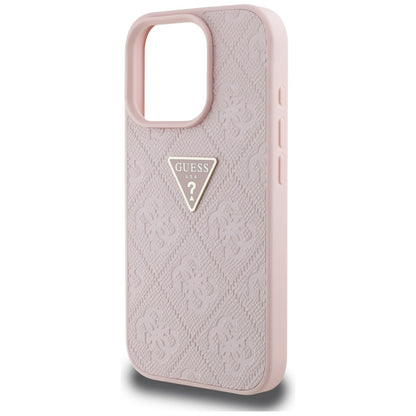Étui pour Apple iPhone 16 Pro Max, Guess, Hot Stamp 4G Pattern Triangle Logo, Rose