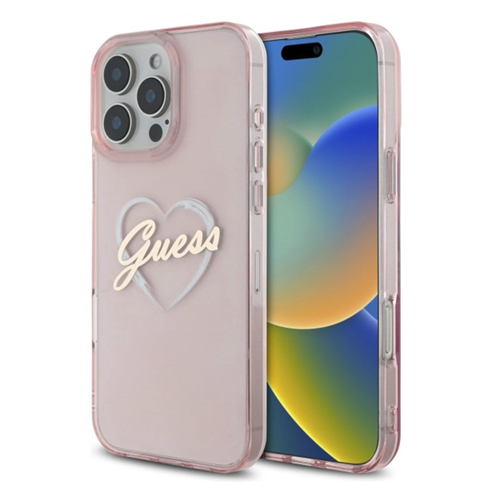 Étui pour Apple iPhone 16 Pro Max, Guess, IML Heart, Rose