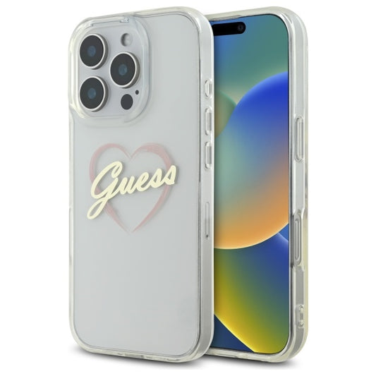 Étui pour Apple iPhone 16 Pro Max, Guess, IML Heart, Transparent