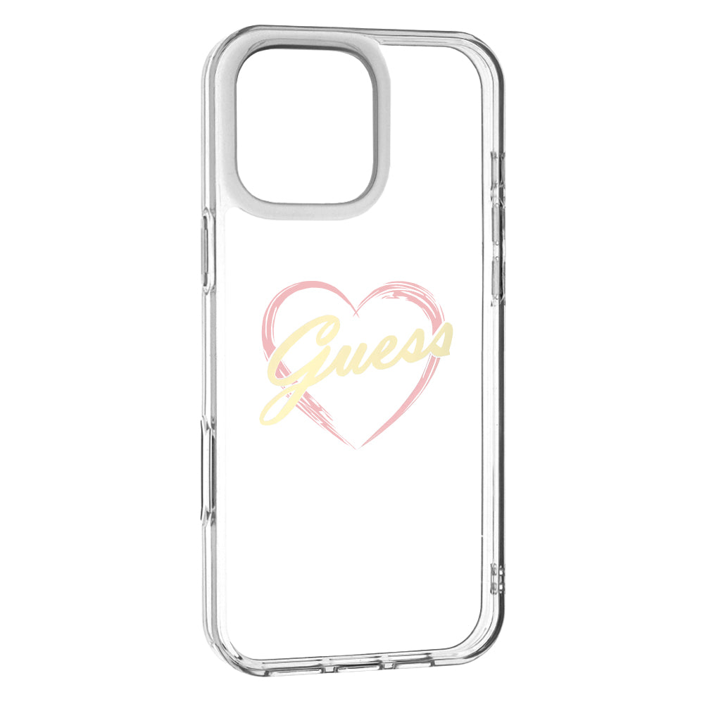 Custodia per Apple iPhone 16 Pro Max, Guess, IML Heart, Trasparente