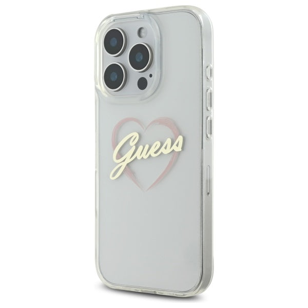 Custodia per Apple iPhone 16 Pro Max, Guess, IML Heart, Trasparente