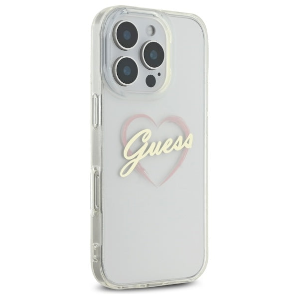 Custodia per Apple iPhone 16 Pro Max, Guess, IML Heart, Trasparente