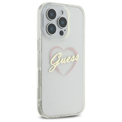 Custodia per Apple iPhone 16 Pro Max, Guess, IML Heart, Trasparente
