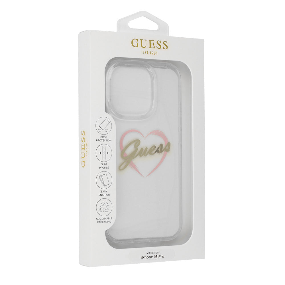 Custodia per Apple iPhone 16 Pro Max, Guess, IML Heart, Trasparente