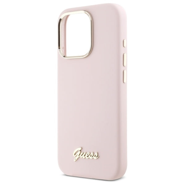 Custodia per Apple iPhone 16 Pro Max, Guess, Script Metal Logo & Frame, Rosa Chiaro