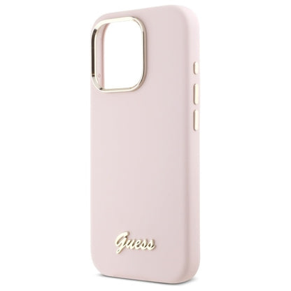 Custodia per Apple iPhone 16 Pro Max, Guess, Script Metal Logo & Frame, Rosa Chiaro