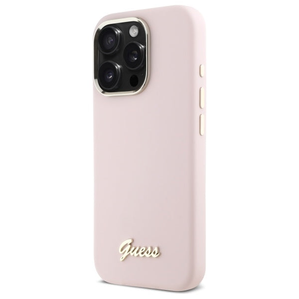Custodia per Apple iPhone 16 Pro Max, Guess, Script Metal Logo & Frame, Rosa Chiaro