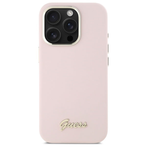 Custodia per Apple iPhone 16 Pro Max, Guess, Script Metal Logo & Frame, Rosa Chiaro