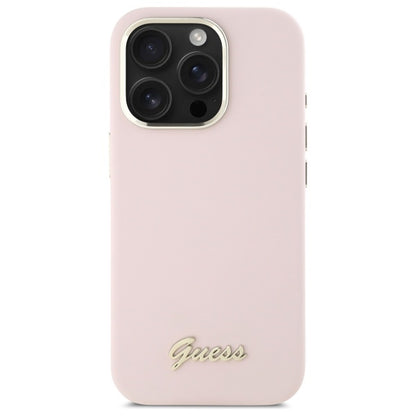 Custodia per Apple iPhone 16 Pro Max, Guess, Script Metal Logo & Frame, Rosa Chiaro