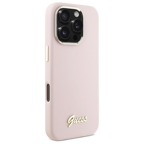 Custodia per Apple iPhone 16 Pro Max, Guess, Script Metal Logo & Frame, Rosa Chiaro