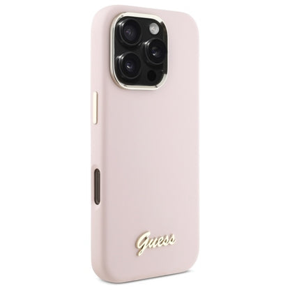 Custodia per Apple iPhone 16 Pro Max, Guess, Script Metal Logo & Frame, Rosa Chiaro