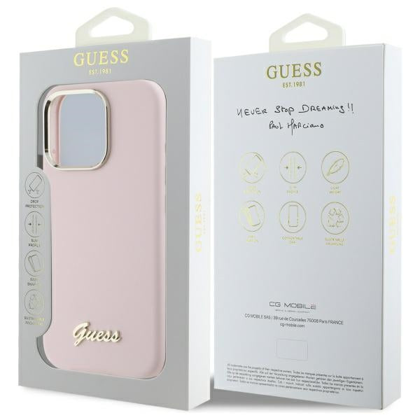 Custodia per Apple iPhone 16 Pro Max, Guess, Script Metal Logo & Frame, Rosa Chiaro
