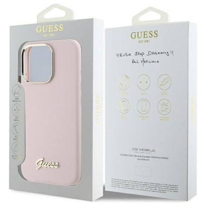 Custodia per Apple iPhone 16 Pro Max, Guess, Script Metal Logo & Frame, Rosa Chiaro