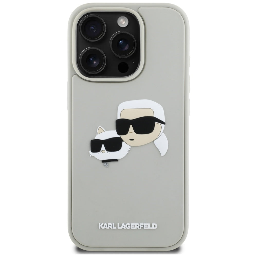 Custodia per Apple iPhone 16 Pro Max, Karl Lagerfeld, 3D Rubber Karl & Choupette, Beige