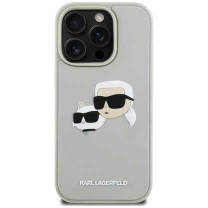Custodia per Apple iPhone 16 Pro Max, Karl Lagerfeld, 3D Rubber Karl & Choupette, Beige