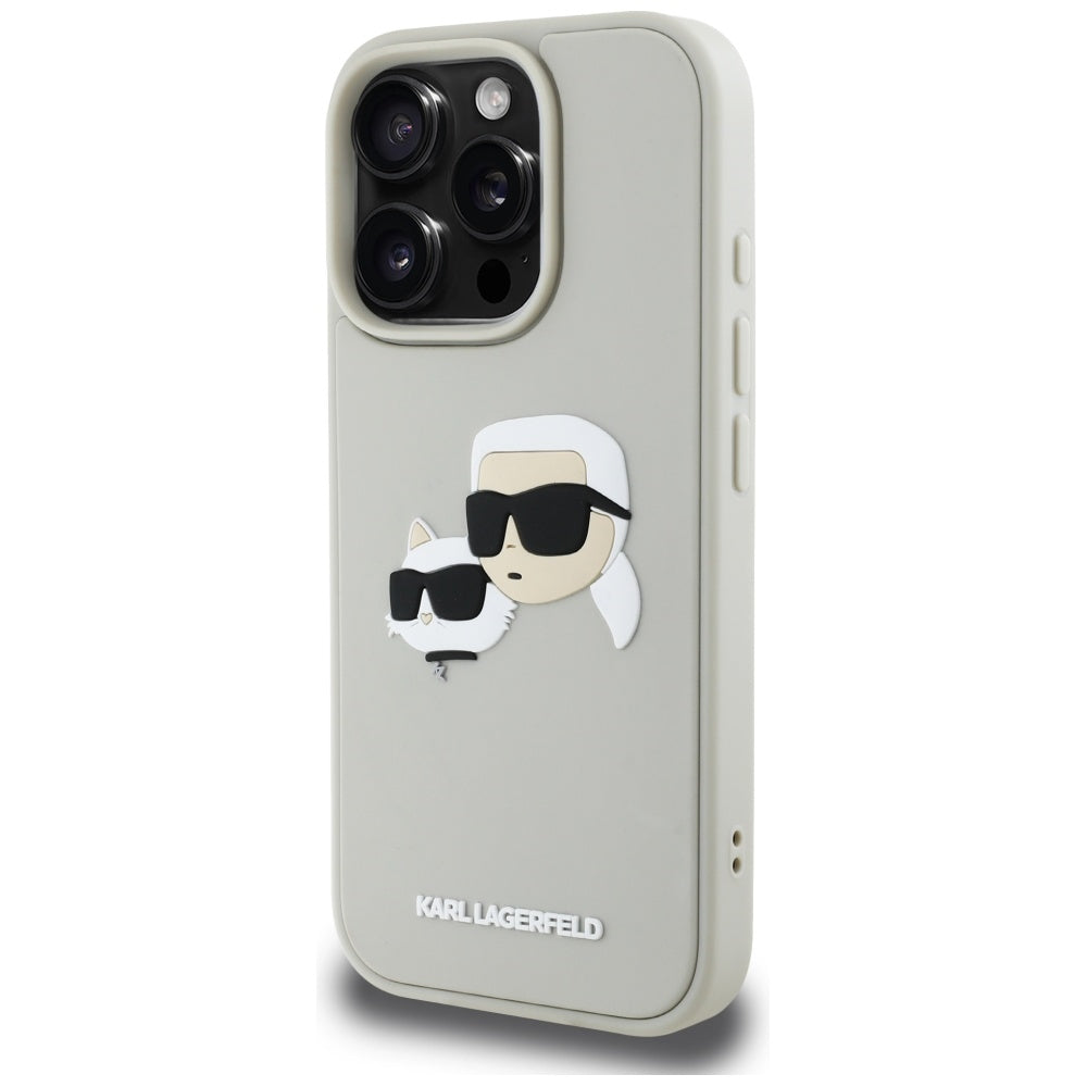 Custodia per Apple iPhone 16 Pro Max, Karl Lagerfeld, 3D Rubber Karl & Choupette, Beige