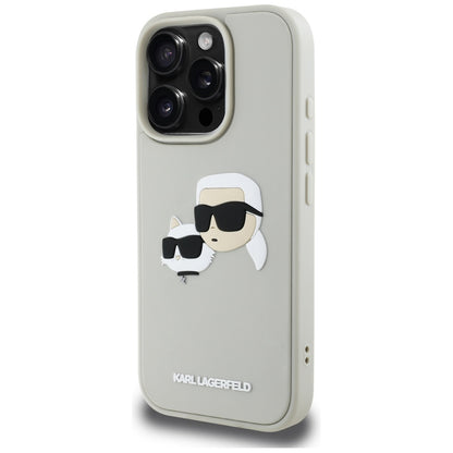 Custodia per Apple iPhone 16 Pro Max, Karl Lagerfeld, 3D Rubber Karl & Choupette, Beige