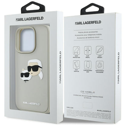 Custodia per Apple iPhone 16 Pro Max, Karl Lagerfeld, 3D Rubber Karl & Choupette, Beige