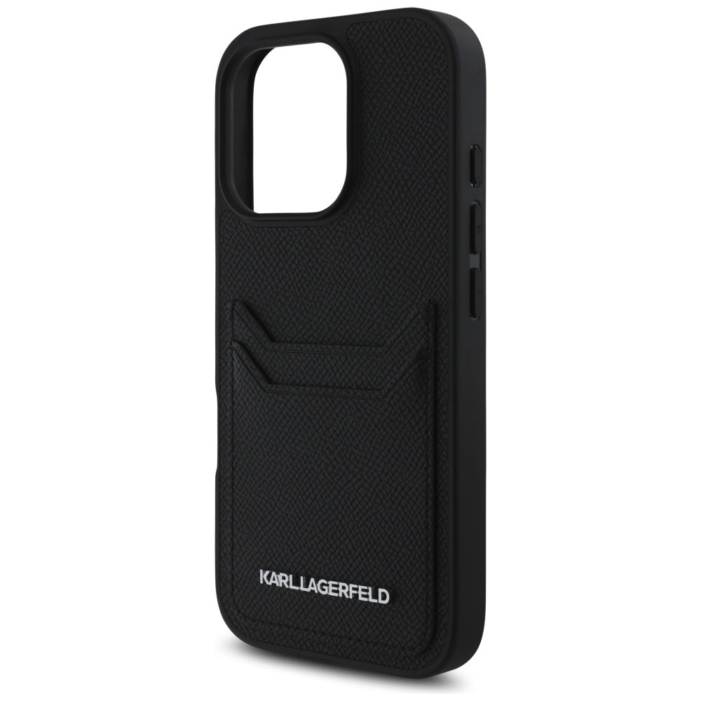 Custodia per Apple iPhone 16 Pro Max, Karl Lagerfeld, Grained Cardslots, Nera