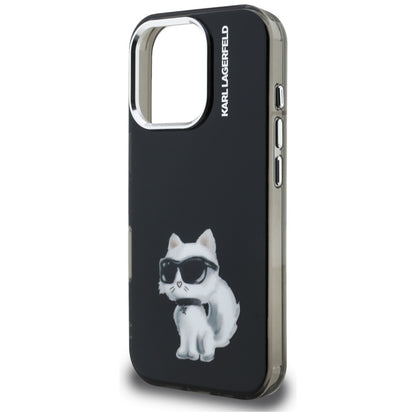 Hülle für Apple iPhone 16 Pro Max, Karl Lagerfeld, IML Aquarelle Logo Choupette, Schwarz