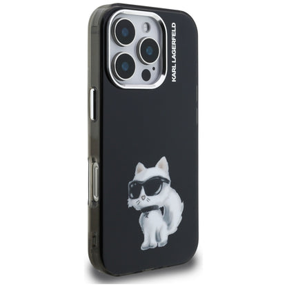 Hülle für Apple iPhone 16 Pro Max, Karl Lagerfeld, IML Aquarelle Logo Choupette, Schwarz