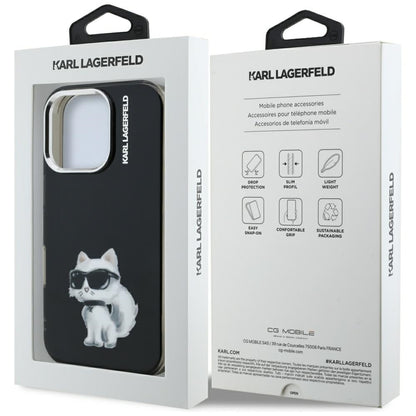 Hülle für Apple iPhone 16 Pro Max, Karl Lagerfeld, IML Aquarelle Logo Choupette, Schwarz