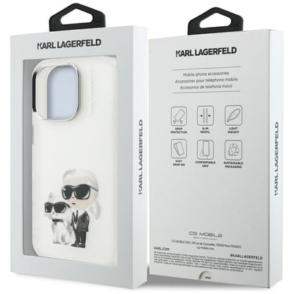Custodia per Apple iPhone 16 Pro Max, Karl Lagerfeld, IML Aquarelle Logo Karl & Choupette, Bianca
