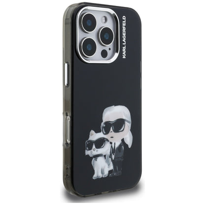 Custodia per Apple iPhone 16 Pro Max, Karl Lagerfeld, IML Aquarelle Logo Karl & Choupette, Nera