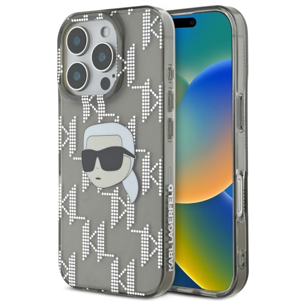 Étui pour Apple iPhone 16 Pro Max, Karl Lagerfeld, IML Luxury Electroplated Karl's Head, Noir
