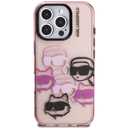 Étui pour Apple iPhone 16 Pro Max, Karl Lagerfeld, IML Luxury Multi Head Pattern, Rose