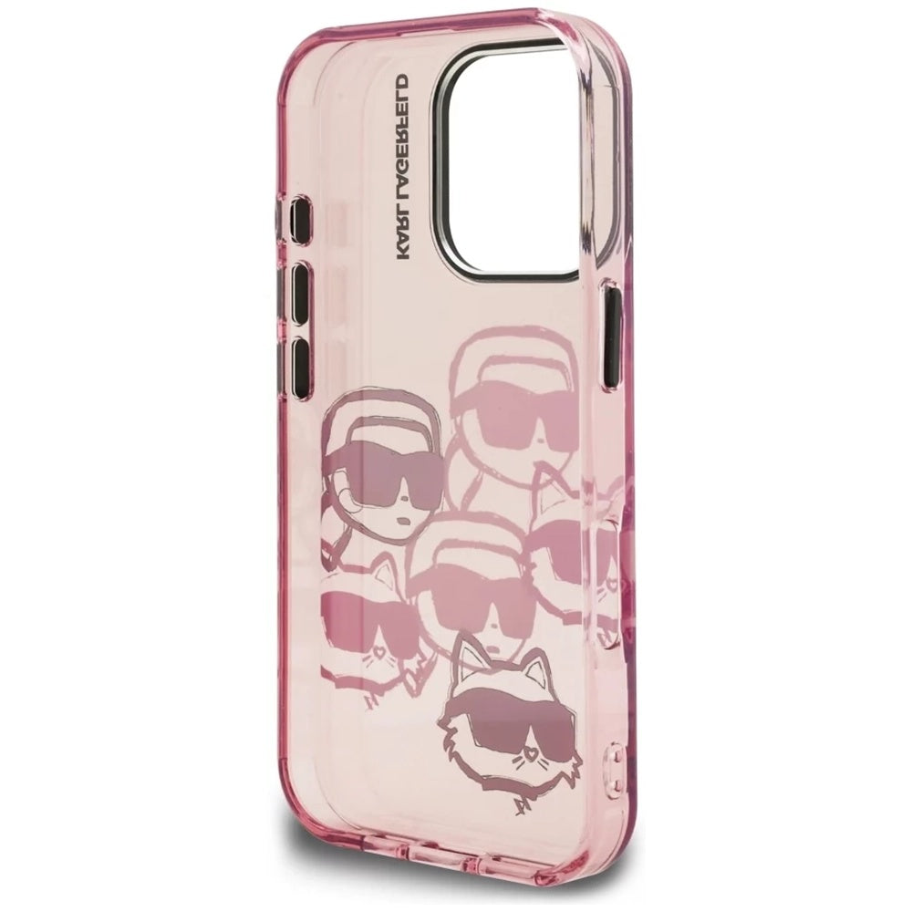 Étui pour Apple iPhone 16 Pro Max, Karl Lagerfeld, IML Luxury Multi Head Pattern, Rose