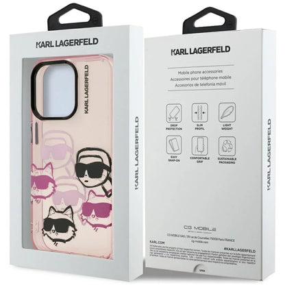 Étui pour Apple iPhone 16 Pro Max, Karl Lagerfeld, IML Luxury Multi Head Pattern, Rose