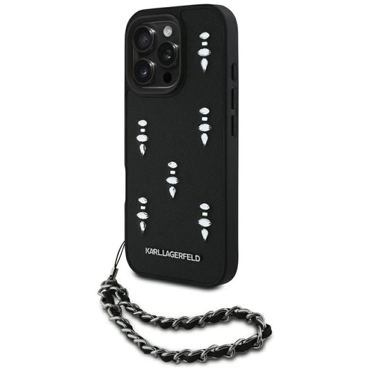 Étui pour Apple iPhone 16 Pro Max, Karl Lagerfeld, Saffiano Crystals & Charm, Noir