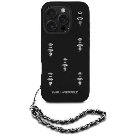 Étui pour Apple iPhone 16 Pro Max, Karl Lagerfeld, Saffiano Crystals & Charm, Noir