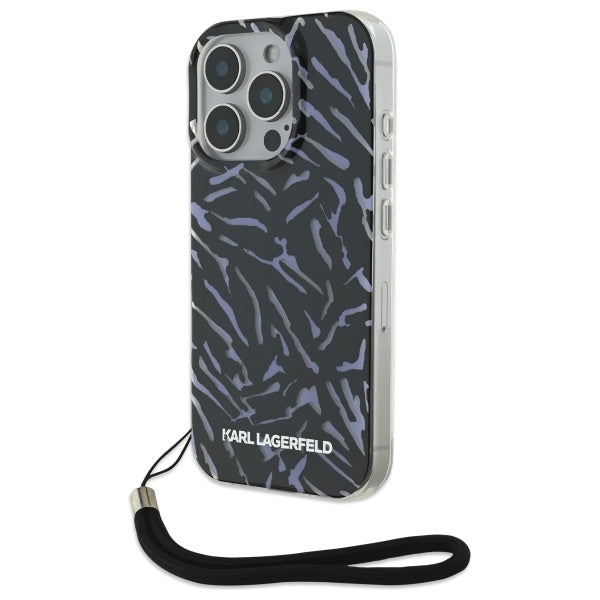Étui pour Apple iPhone 16 Pro Max, Karl Lagerfeld, Zebra with Cord Strap, Violet