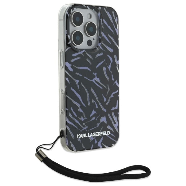 Étui pour Apple iPhone 16 Pro Max, Karl Lagerfeld, Zebra with Cord Strap, Violet