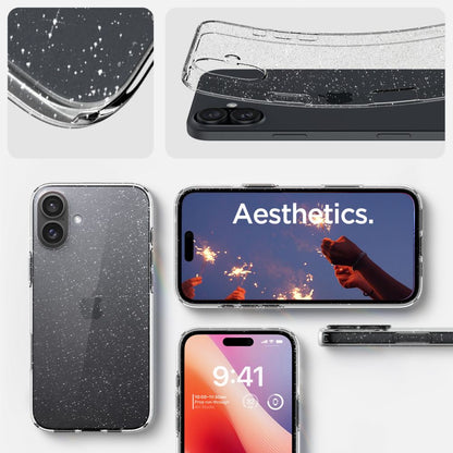 Custodia per Apple iPhone 16, Spigen, Liquid Crystal Glitter, Trasparente ACS08192