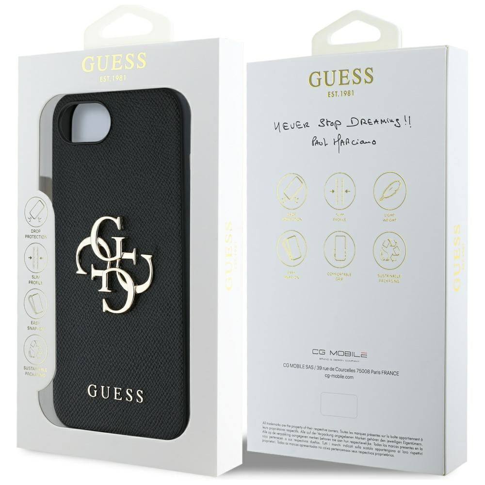 Custodia per Apple iPhone 16e, Guess, 4G Grained Big and Classic Logo, Nera
