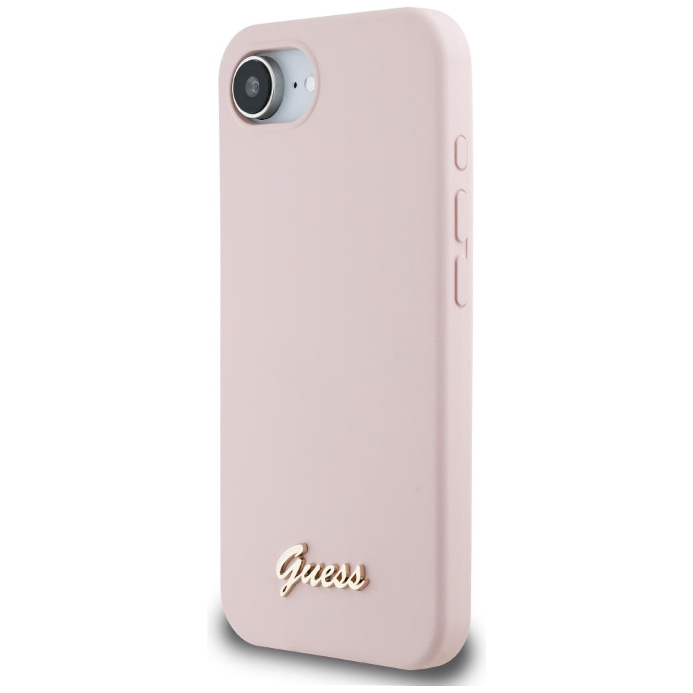 Étui pour Apple iPhone 16e, Guess, Script Metal Logo, Rose