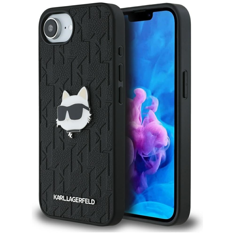 Housse pour Apple iPhone 16e, Karl Lagerfeld, Monogramme Tête de Choupette, Noire