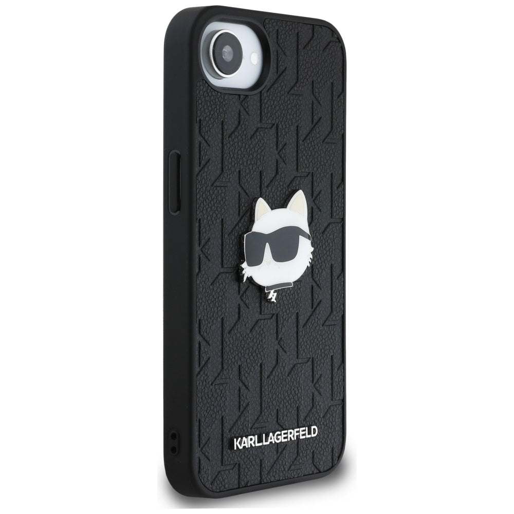 Housse pour Apple iPhone 16e, Karl Lagerfeld, Monogramme Tête de Choupette, Noire
